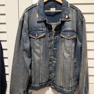 Ksubi Men's Washed Blue Denim Jacket with Distressed Trim